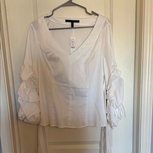 White House Black Market V-Neck Blouse with Ruffle Sleeves
